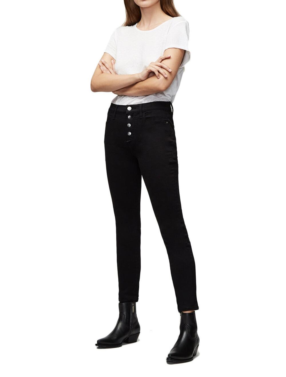 Frame Denim Noir Street Black Le High Waist Skinny Button Fly Jeans Size 28